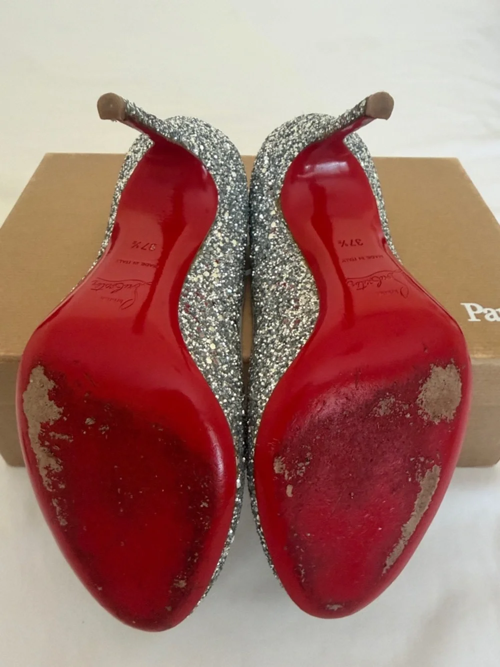 Christian Louboutin Silver Glitter Round-Toe Pumps - Picture 7 of 10